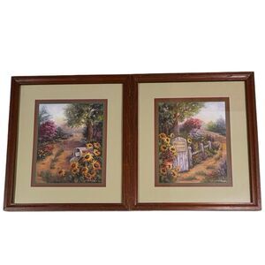 Vtg Home Interiors Joan Cole Country Garden Prints Set Of 2 Cottage Farmhouse